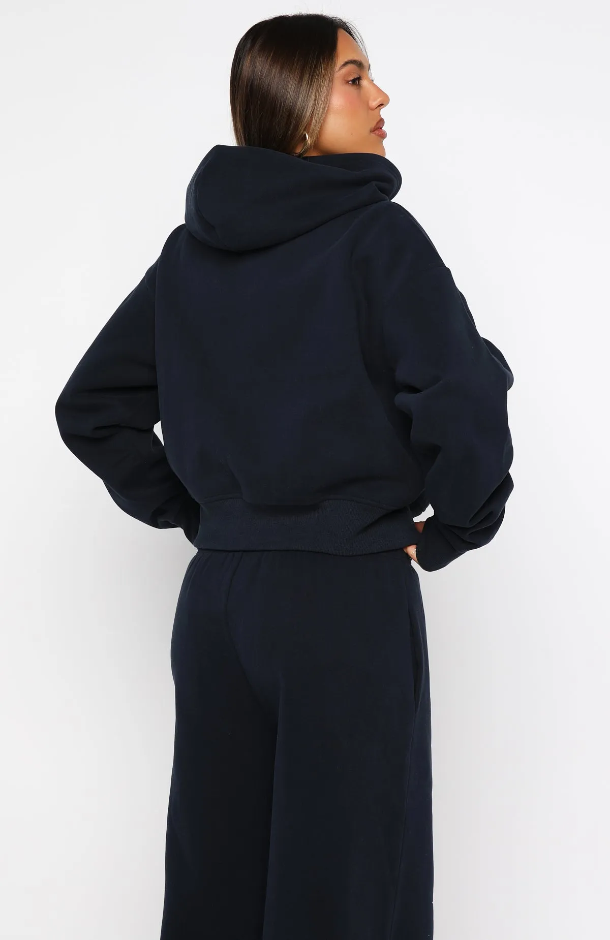 Daydreamers Madeline Boxy Zip Front Hoodie Navy sold by White Fox Boutique product image thumbnail 4