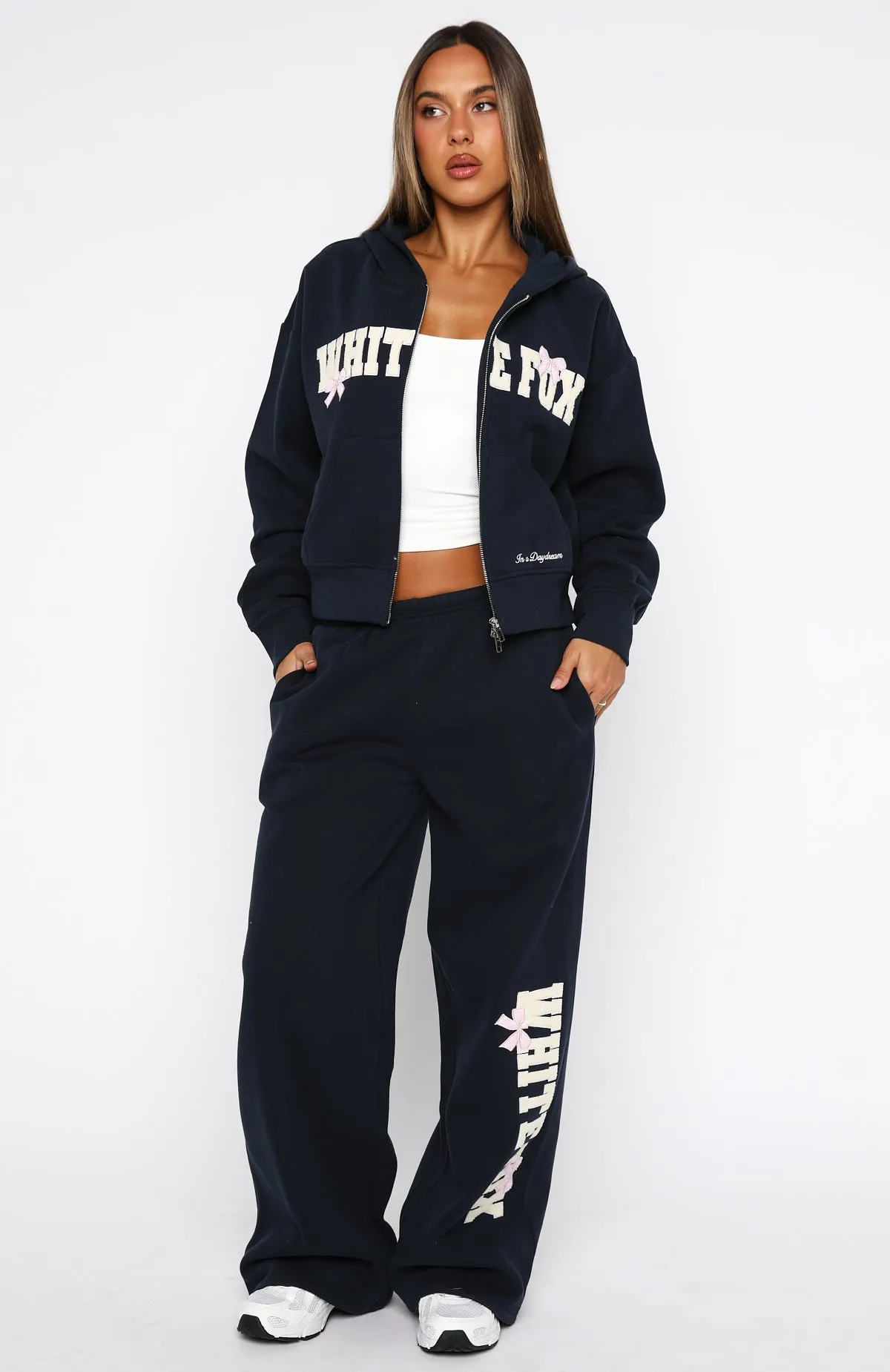 Daydreamers Madeline Boxy Zip Front Hoodie Navy sold by White Fox Boutique product image thumbnail 5