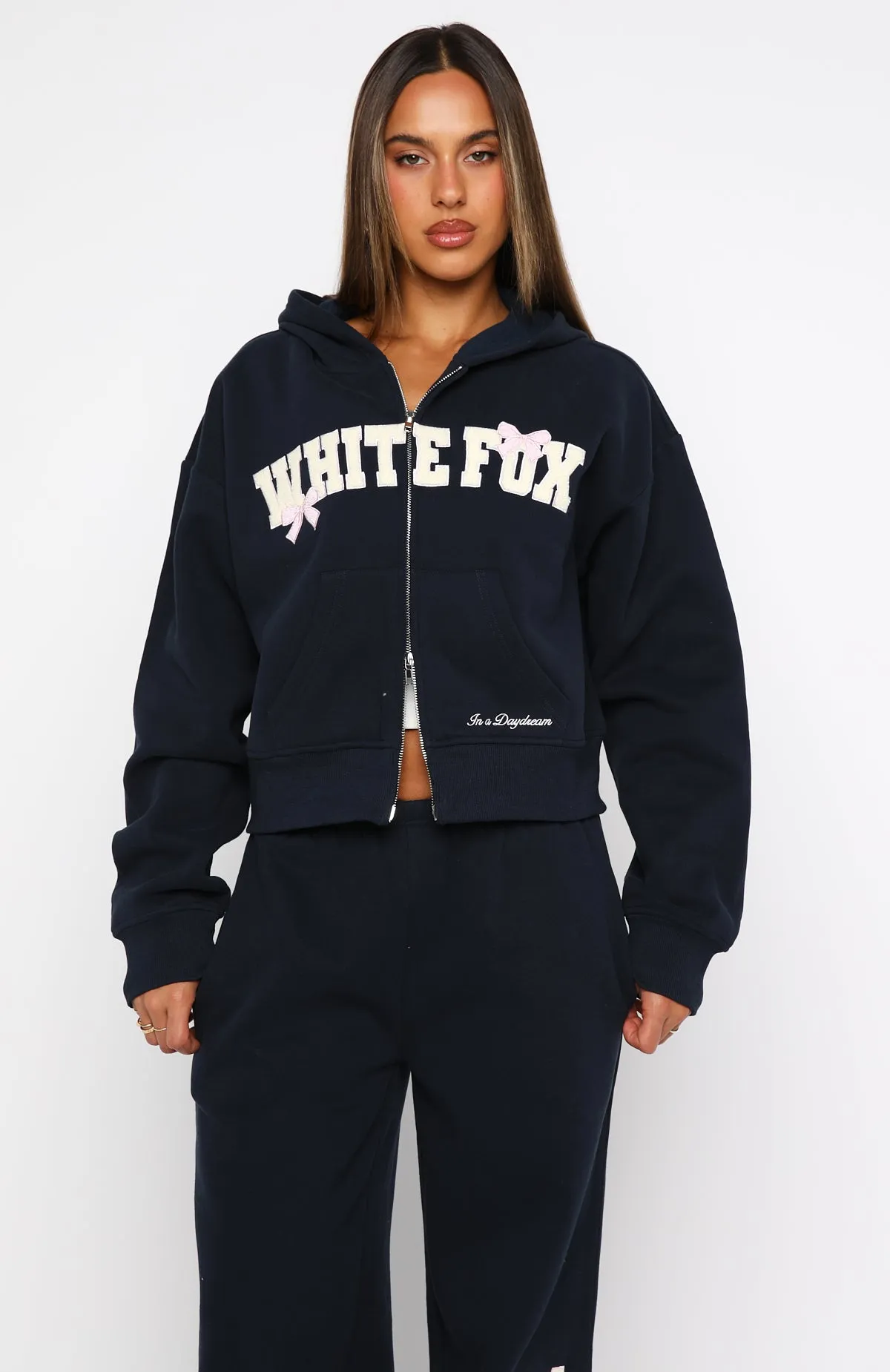 Daydreamers Madeline Boxy Zip Front Hoodie Navy sold by White Fox Boutique product image thumbnail 2