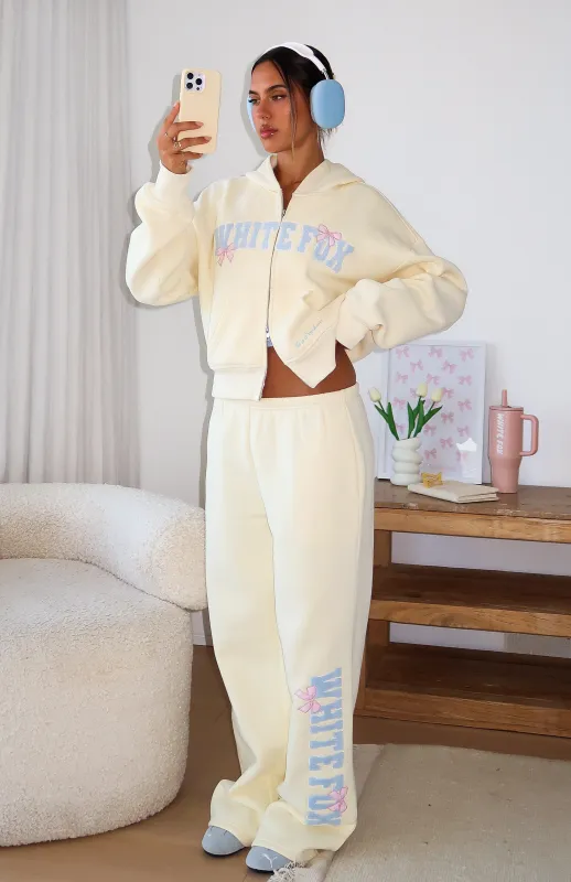 Daydreamers Madeline Wide Leg Sweatpants Lemon sold by White Fox Boutique