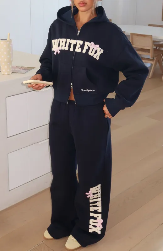 Daydreamers Madeline Wide Leg Sweatpants Navy sold by White Fox Boutique