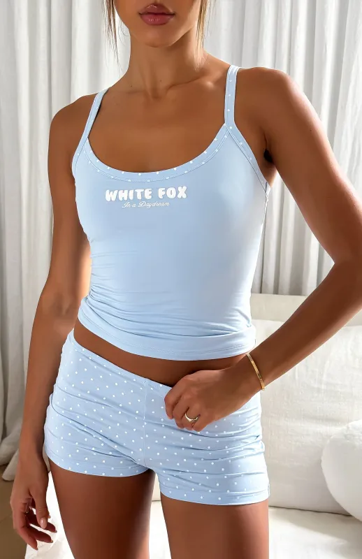 Daydreamers Nadia Booty Shorts Blue made by White Fox Boutique