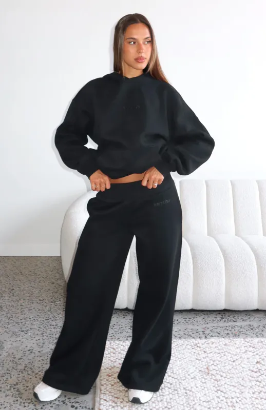 Come A Long Way Wide Leg Sweatpants Black sold by White Fox Boutique