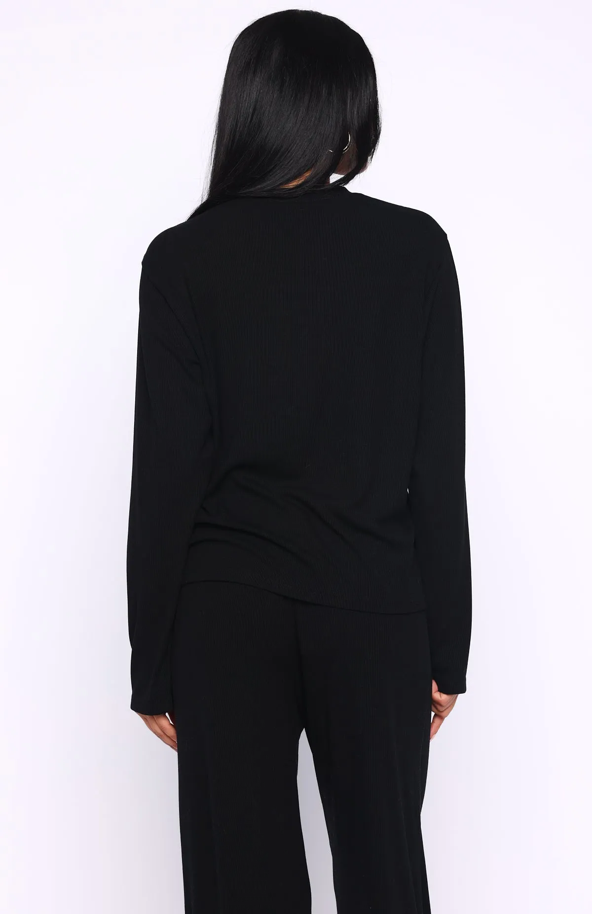 Come A Long Way Soft Lounge Long Sleeve Ribbed Tee Black sold by White Fox Boutique product image thumbnail 4