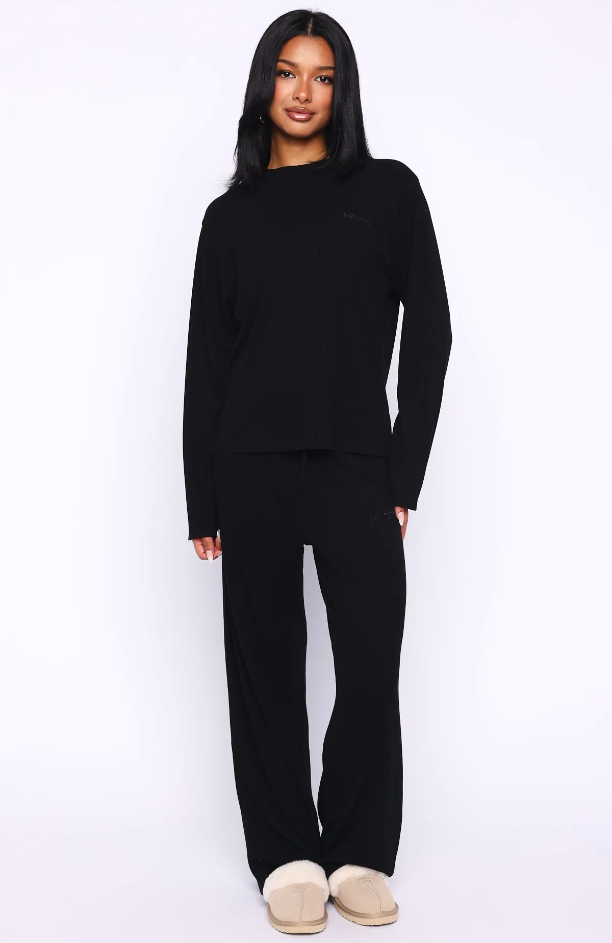 Come A Long Way Soft Lounge Long Sleeve Ribbed Tee Black sold by White Fox Boutique product image thumbnail 5