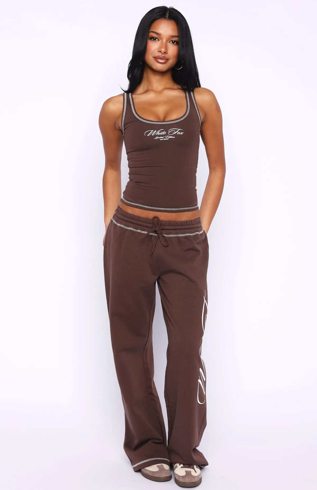 Don't Need Anyone Track Pants Chocolate sold by White Fox Boutique product image thumbnail 2
