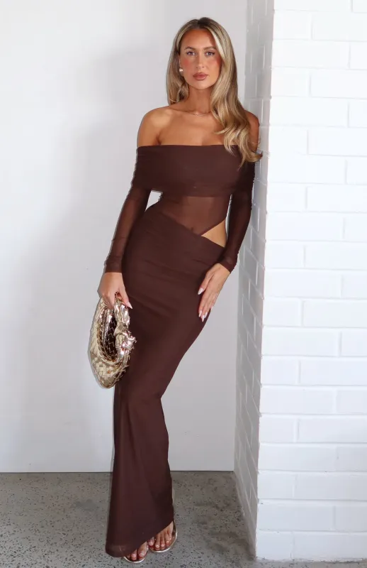 Take Another Look Long Sleeve Maxi Dress Chocolate sold by White Fox Boutique
