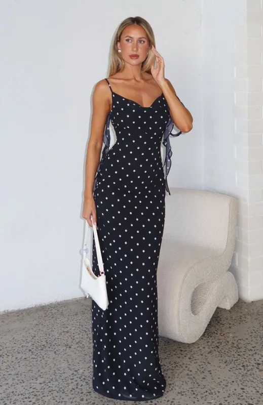 Love Blossoms Maxi Dress Black/White Polka Dot sold by White Fox Boutique