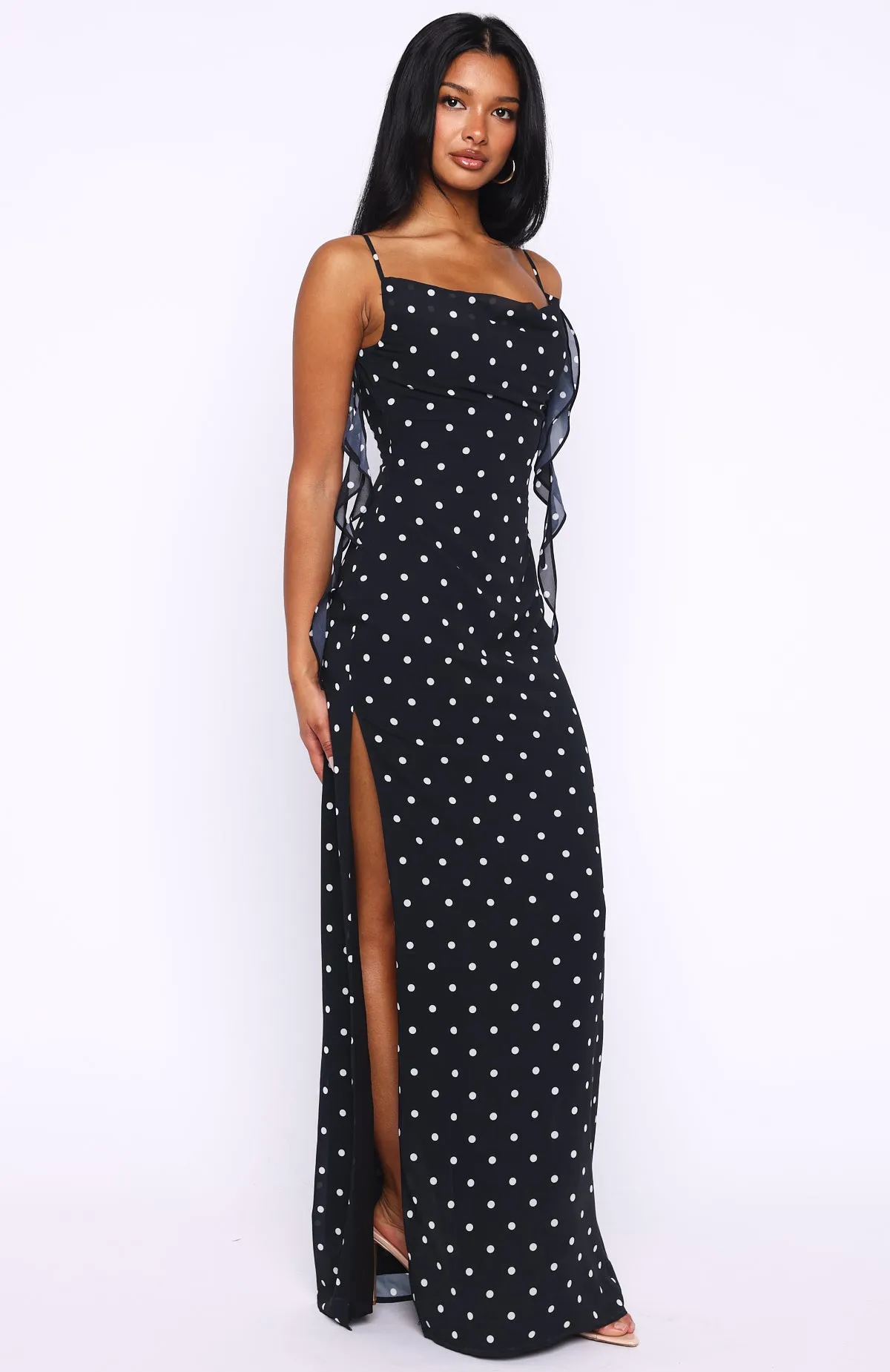 Love Blossoms Maxi Dress Black/White Polka Dot sold by White Fox Boutique product image thumbnail 3