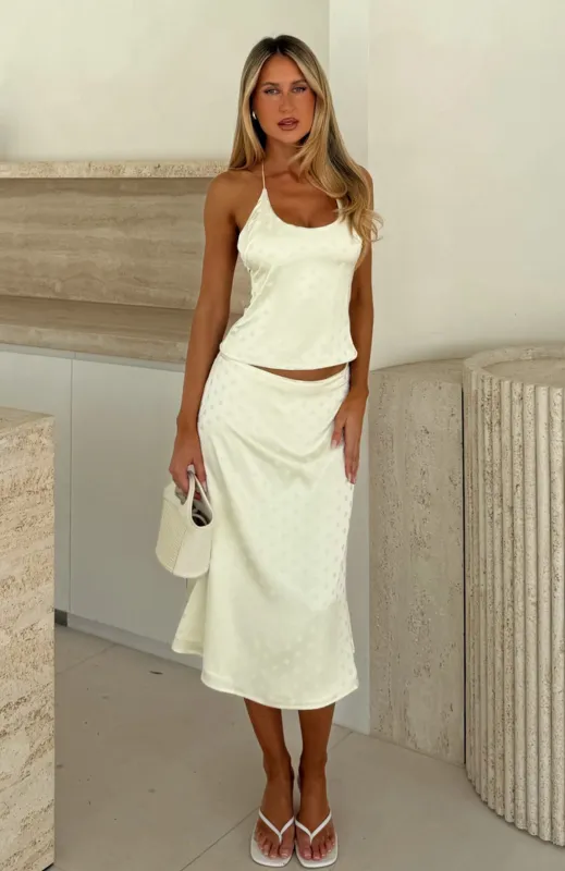 Palm Breeze Midi Skirt Cream made by White Fox Boutique