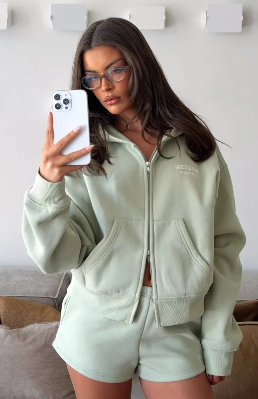 Can't Miss It Boxy Zip Front Hoodie Sage sold by White Fox Boutique
