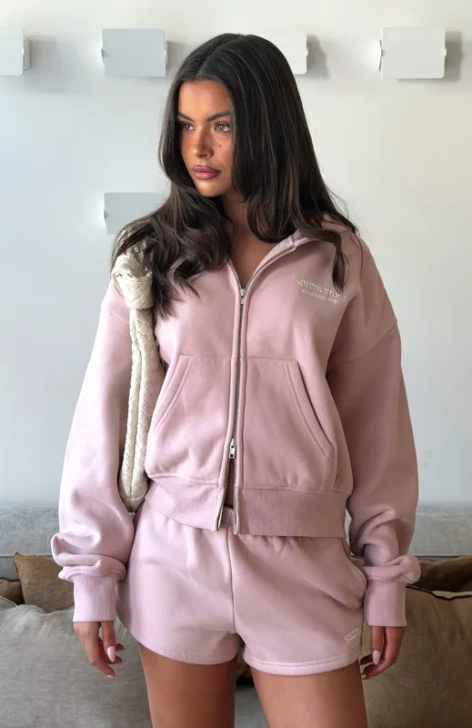 Can't Miss It Boxy Zip Front Hoodie Dusty Pink sold by White Fox Boutique