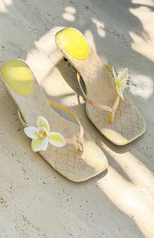 Rhea Orchid Thong Mules Lemon sold by White Fox Boutique