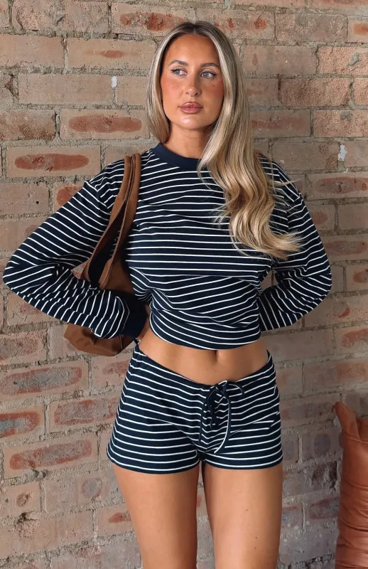 Touchdown Long Sleeve Tee Navy Stripe sold by White Fox Boutique