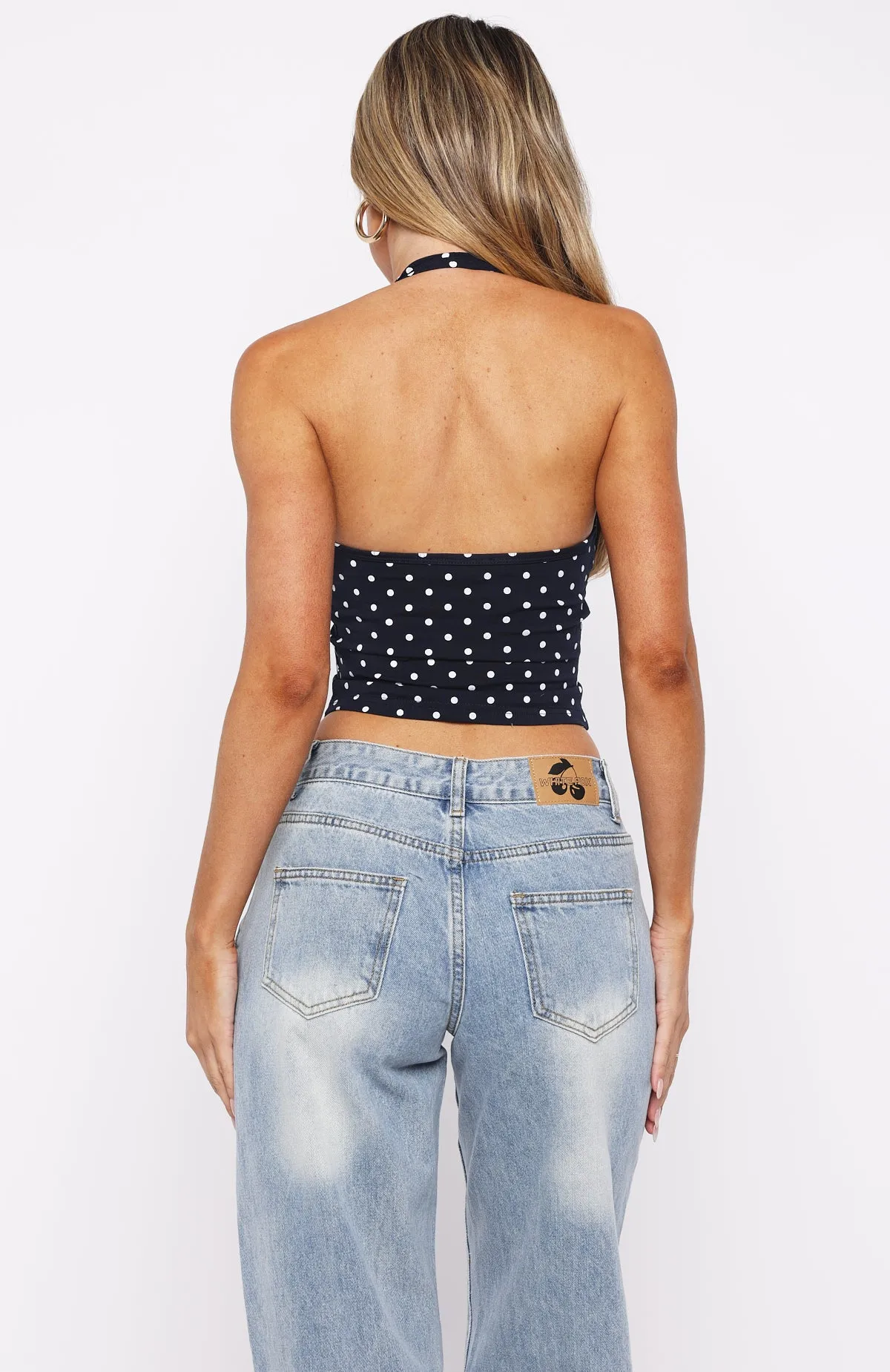 Have To Getaway Halter Top Navy Polka Dot sold by White Fox Boutique product image thumbnail 4