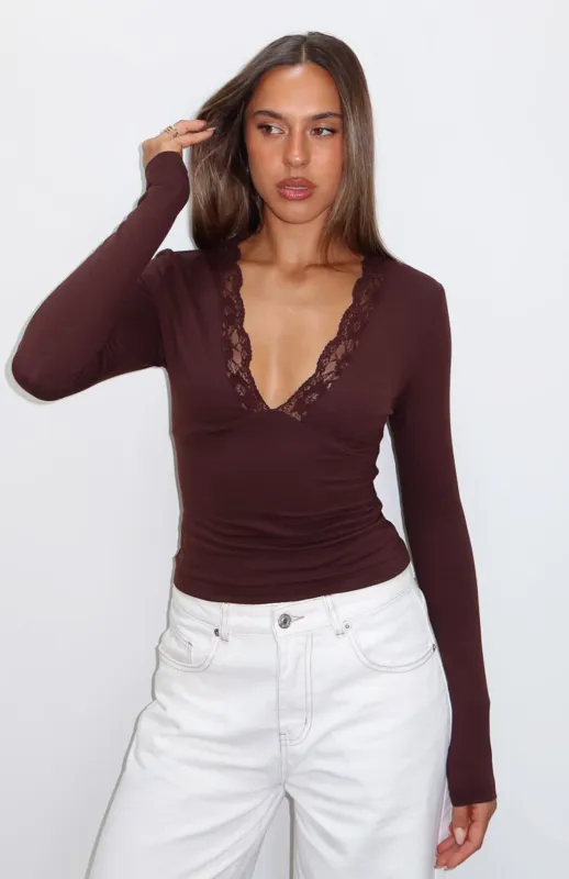 Knew That All Along Long Sleeve Top Dark Chocolate sold by White Fox Boutique