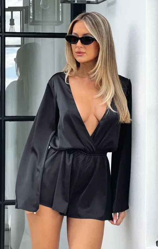 Old Rules Long Sleeve Playsuit Black sold by White Fox Boutique