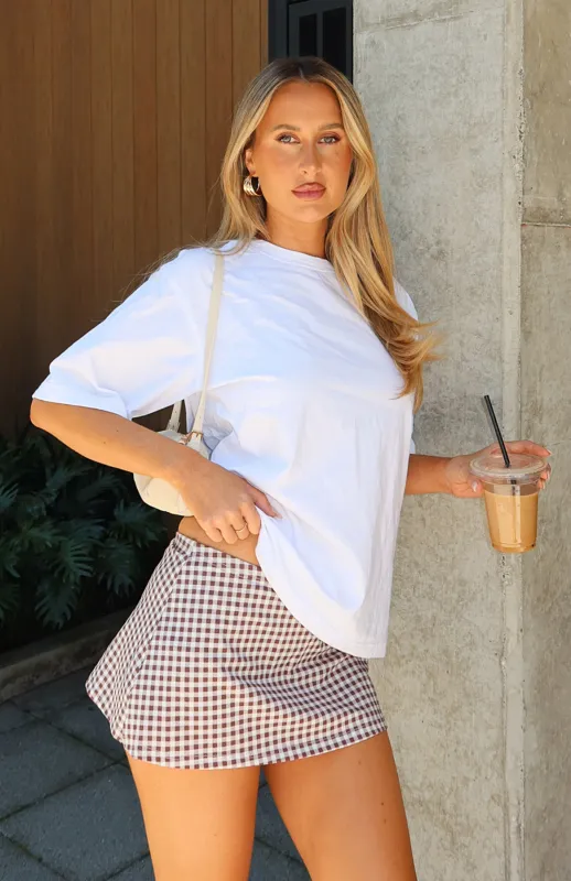 Locked In Your Love Mini Skort Chocolate/White Gingham sold by White Fox Boutique