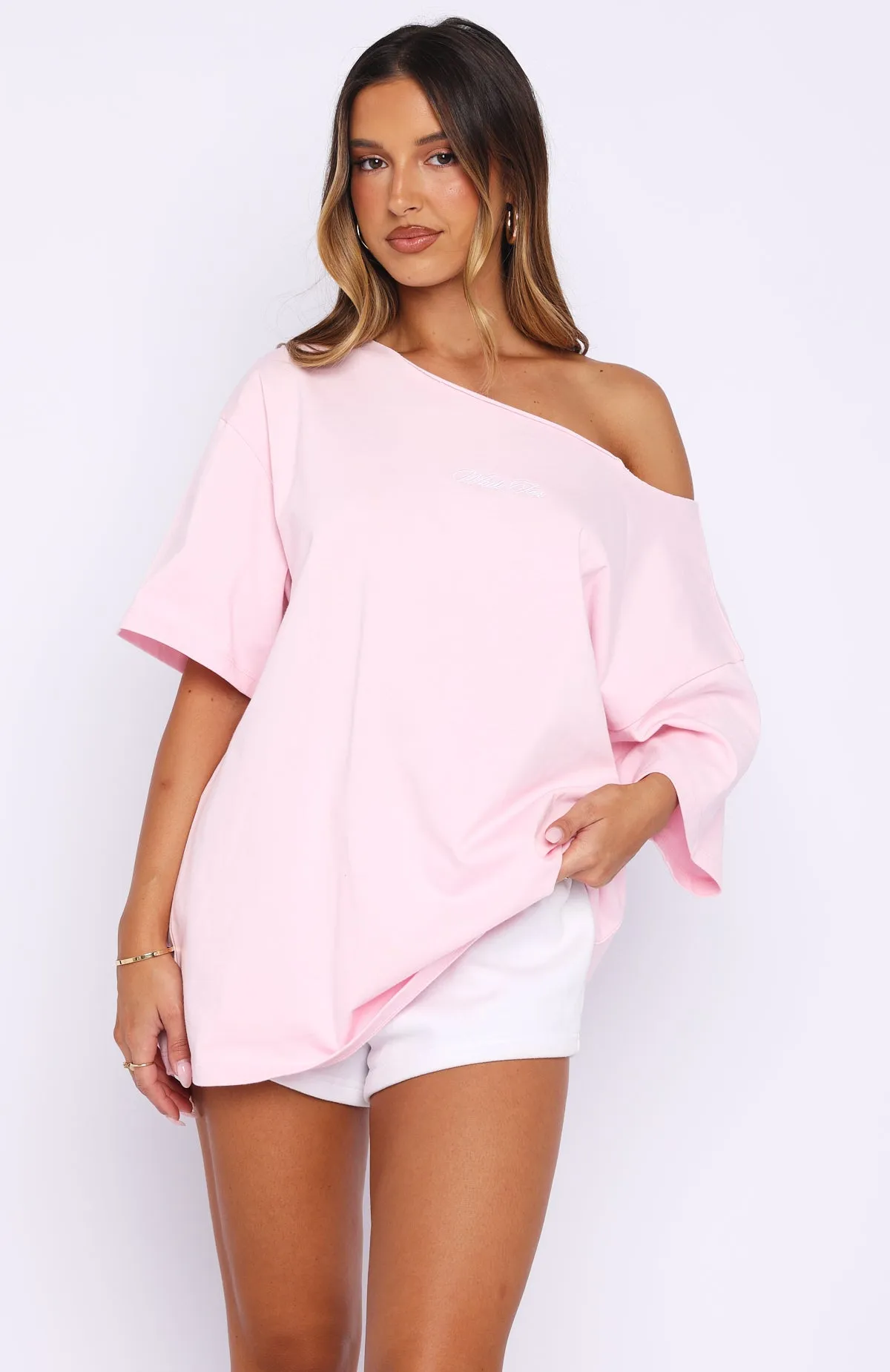 Wishing For It Off Shoulder Oversized Tee Posy sold by White Fox Boutique product image thumbnail 2