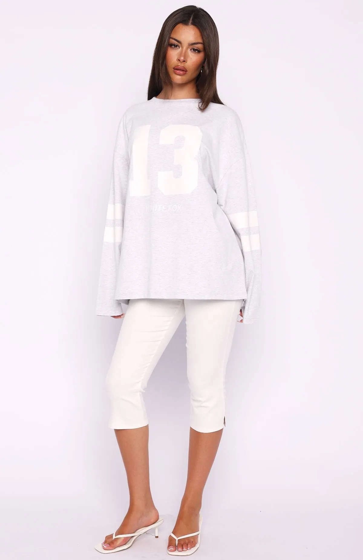 Playing Ball Oversized Long Sleeve Tee Grey Marle sold by White Fox Boutique product image thumbnail 5