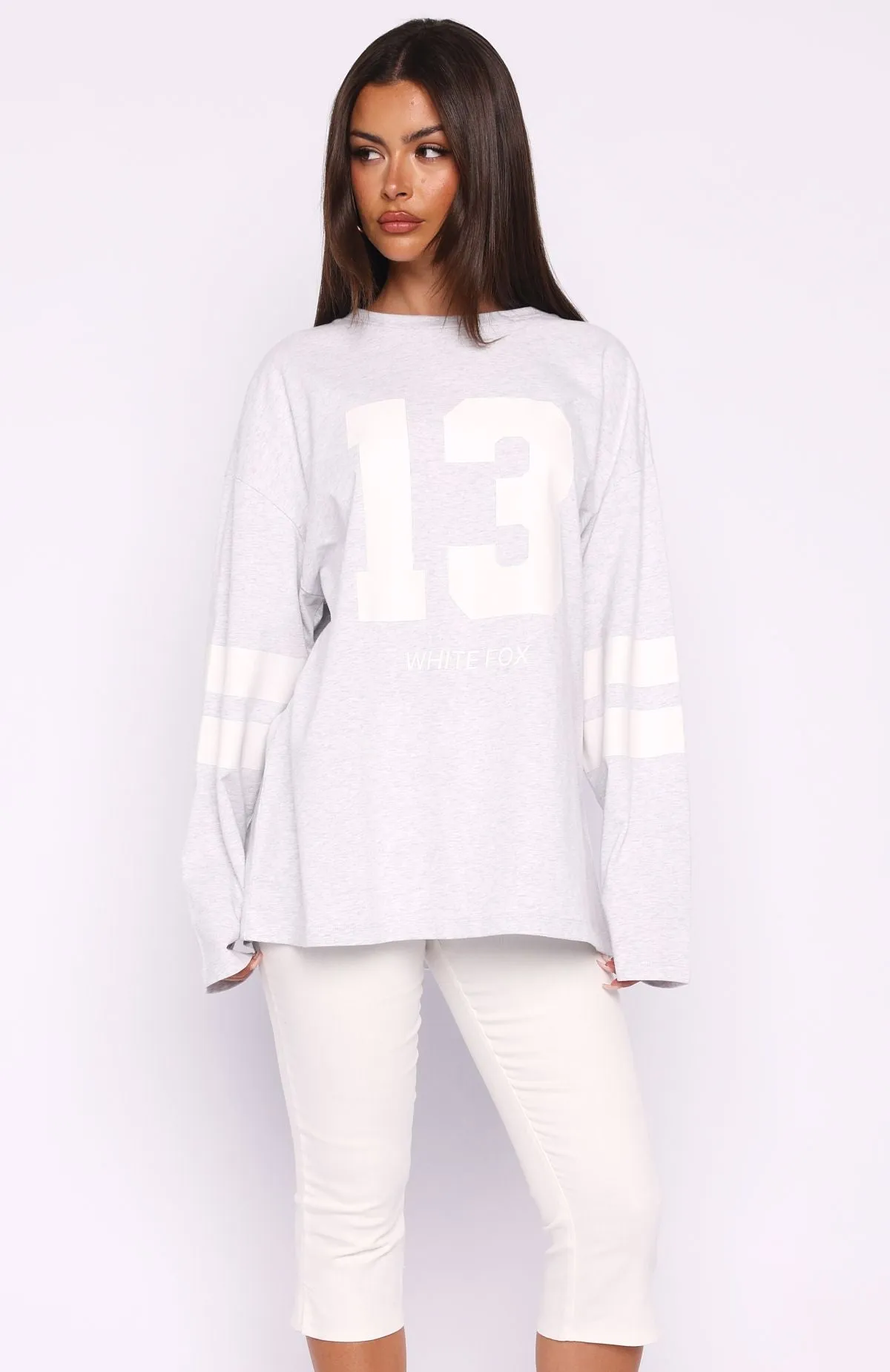 Playing Ball Oversized Long Sleeve Tee Grey Marle sold by White Fox Boutique product image thumbnail 2