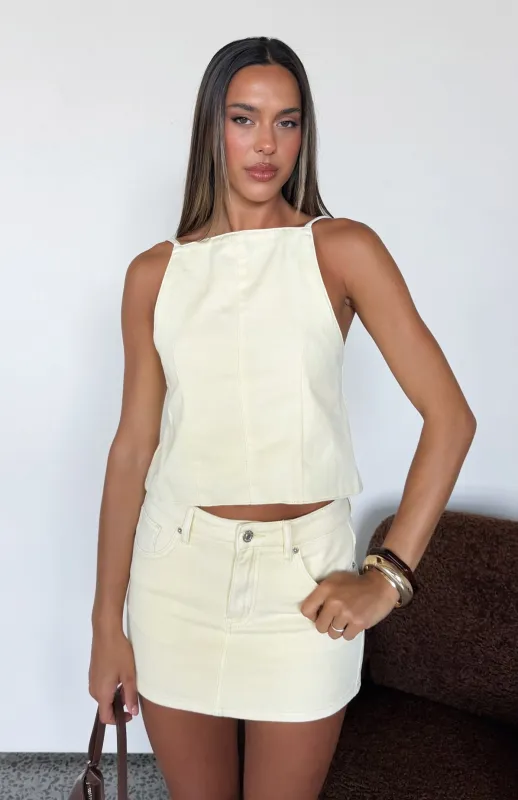 Happiness Is Key Denim Top Lemon Wash made by White Fox Boutique