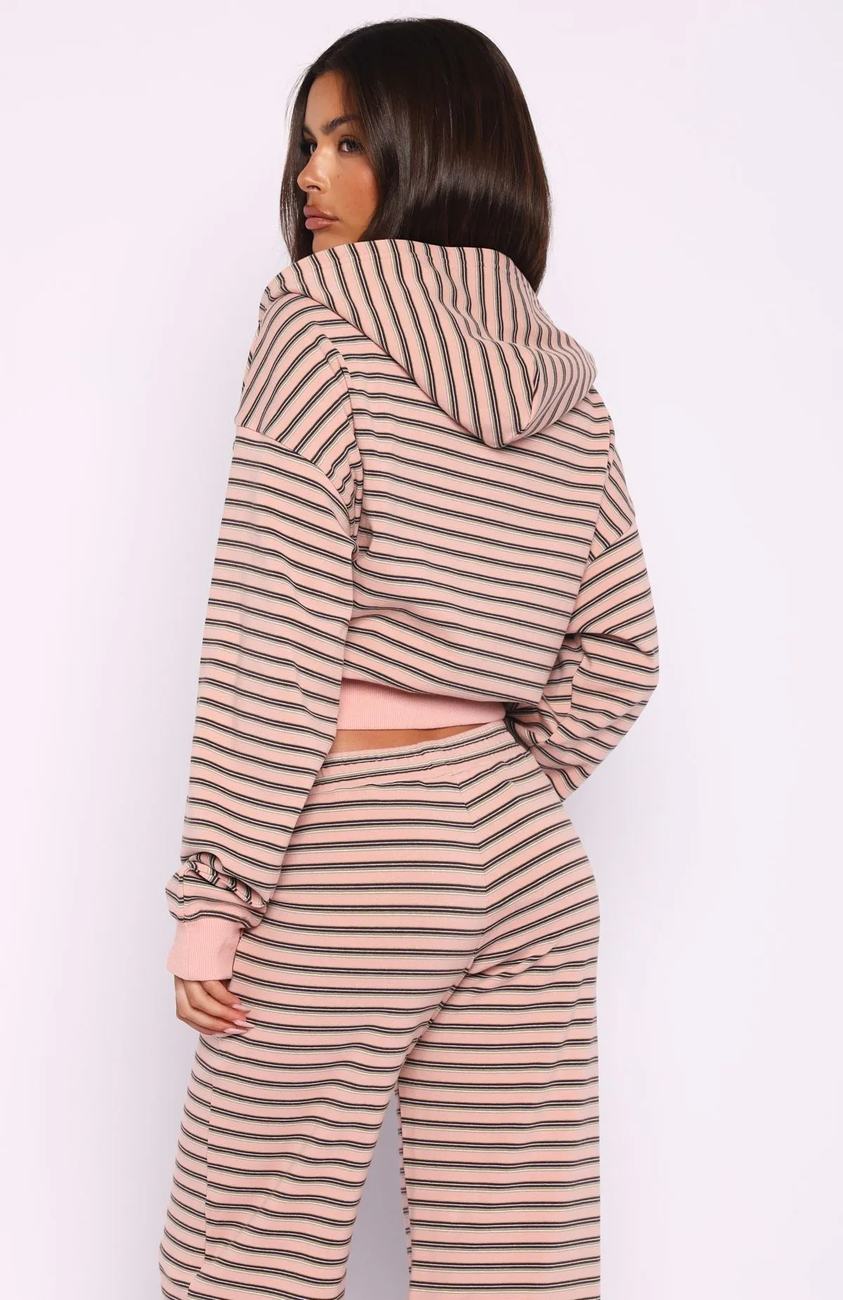 Looking Back Boxy Zip Front Hoodie Pink Stripe sold by White Fox Boutique product image thumbnail 5