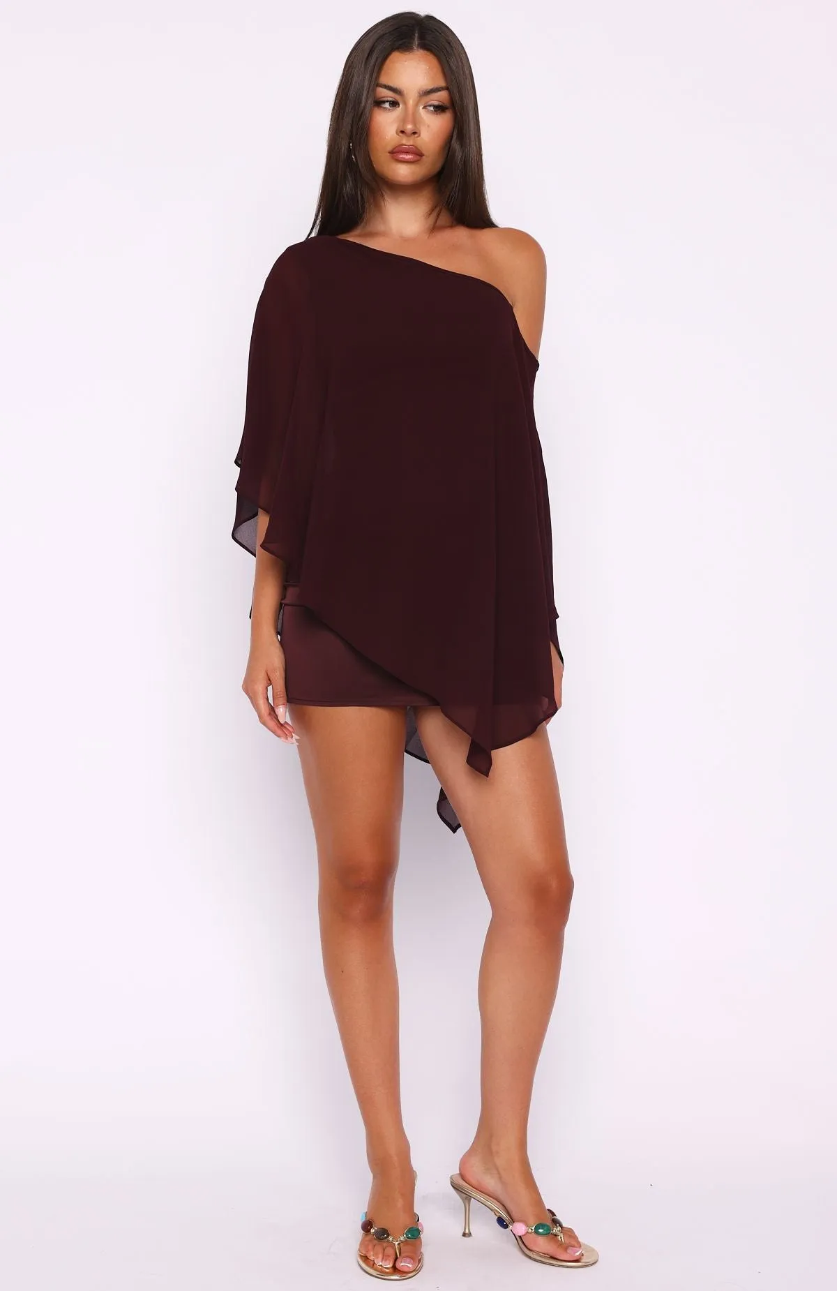 Just For Tonight One Shoulder Mini Dress Burgundy sold by White Fox Boutique product image thumbnail 5