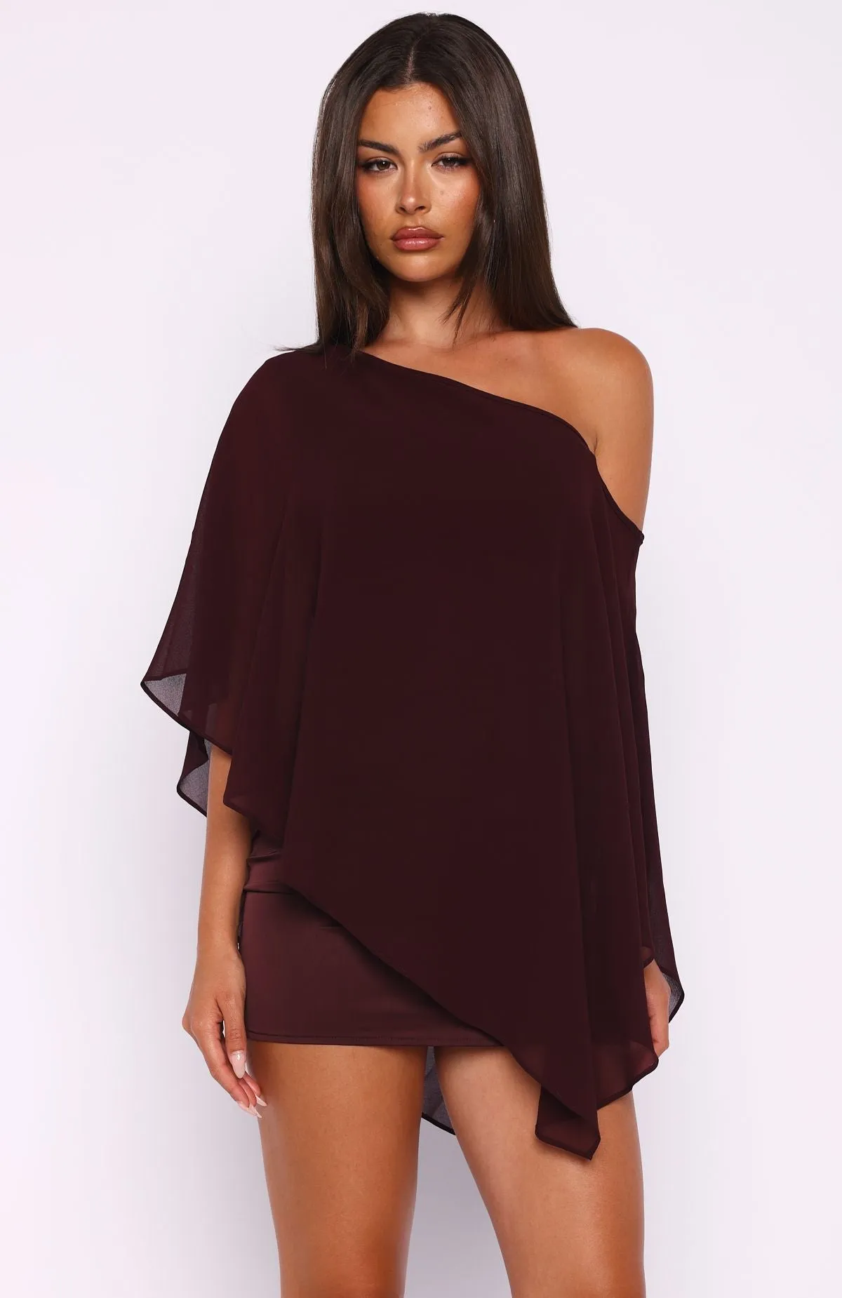 Just For Tonight One Shoulder Mini Dress Burgundy sold by White Fox Boutique product image thumbnail 2