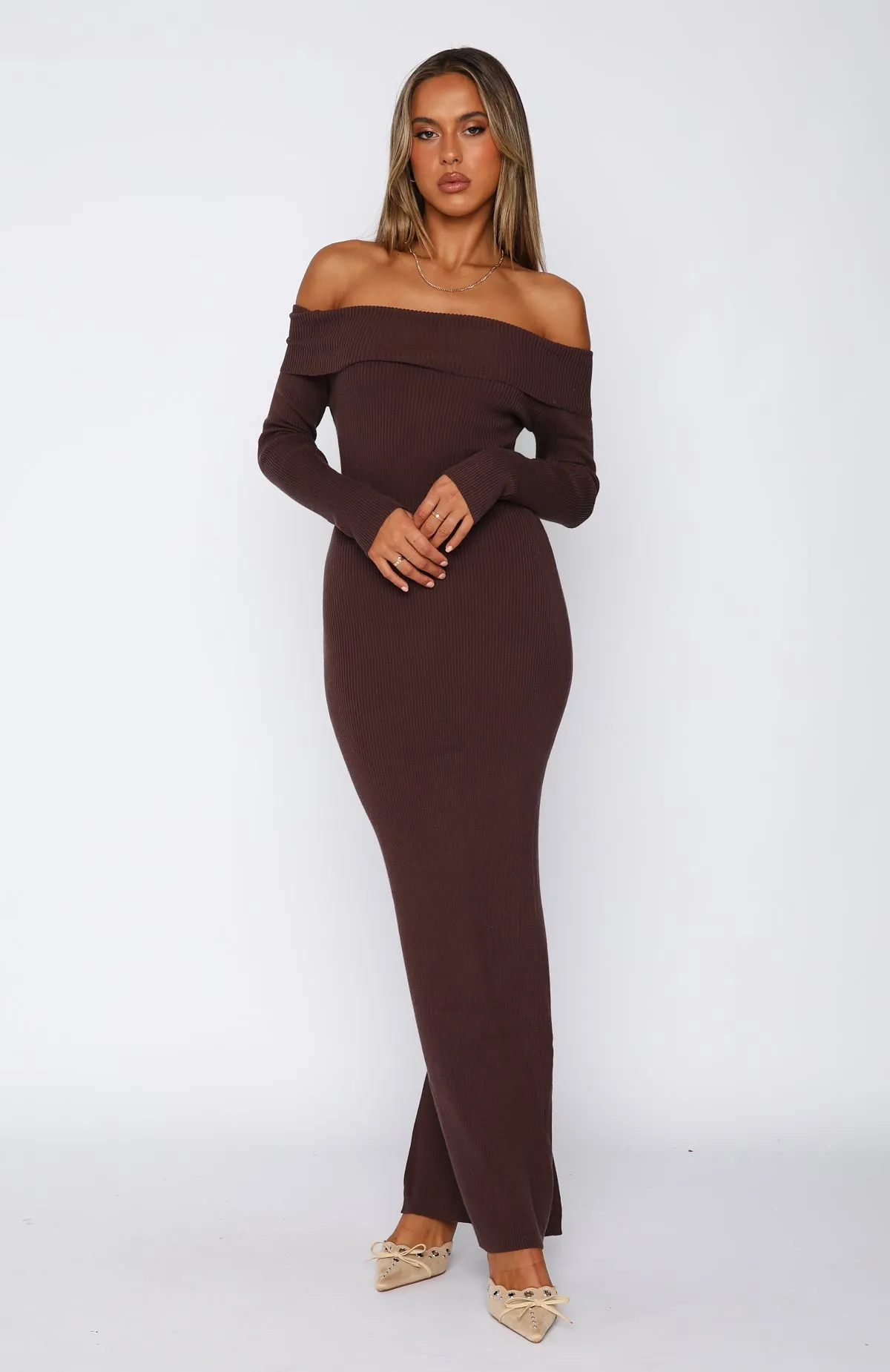 Don't Call Me Anymore Long Sleeve Maxi Dress Chocolate sold by White Fox Boutique product image thumbnail 2