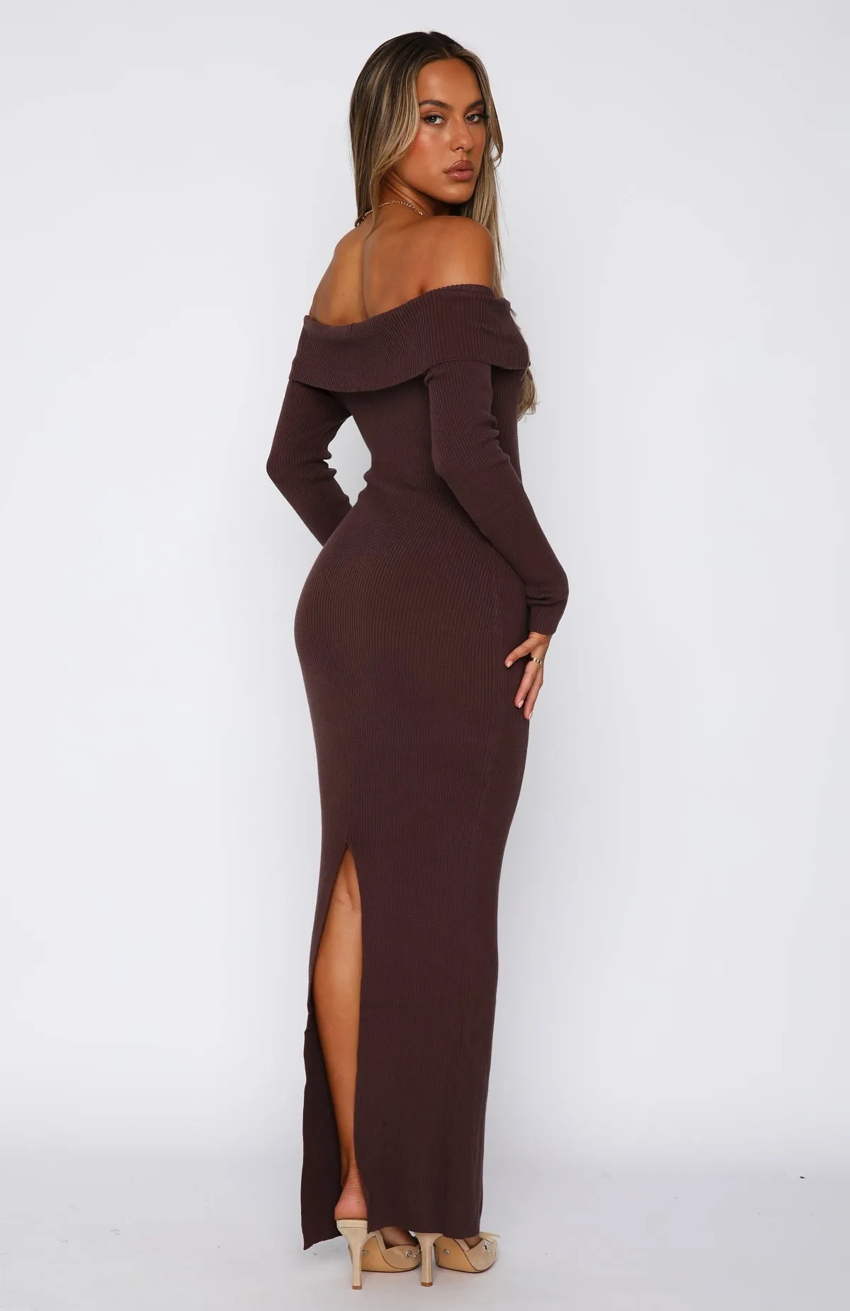 Don't Call Me Anymore Long Sleeve Maxi Dress Chocolate sold by White Fox Boutique product image thumbnail 4