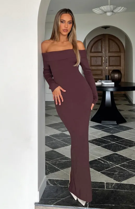 Don't Call Me Anymore Long Sleeve Maxi Dress Chocolate sold by White Fox Boutique