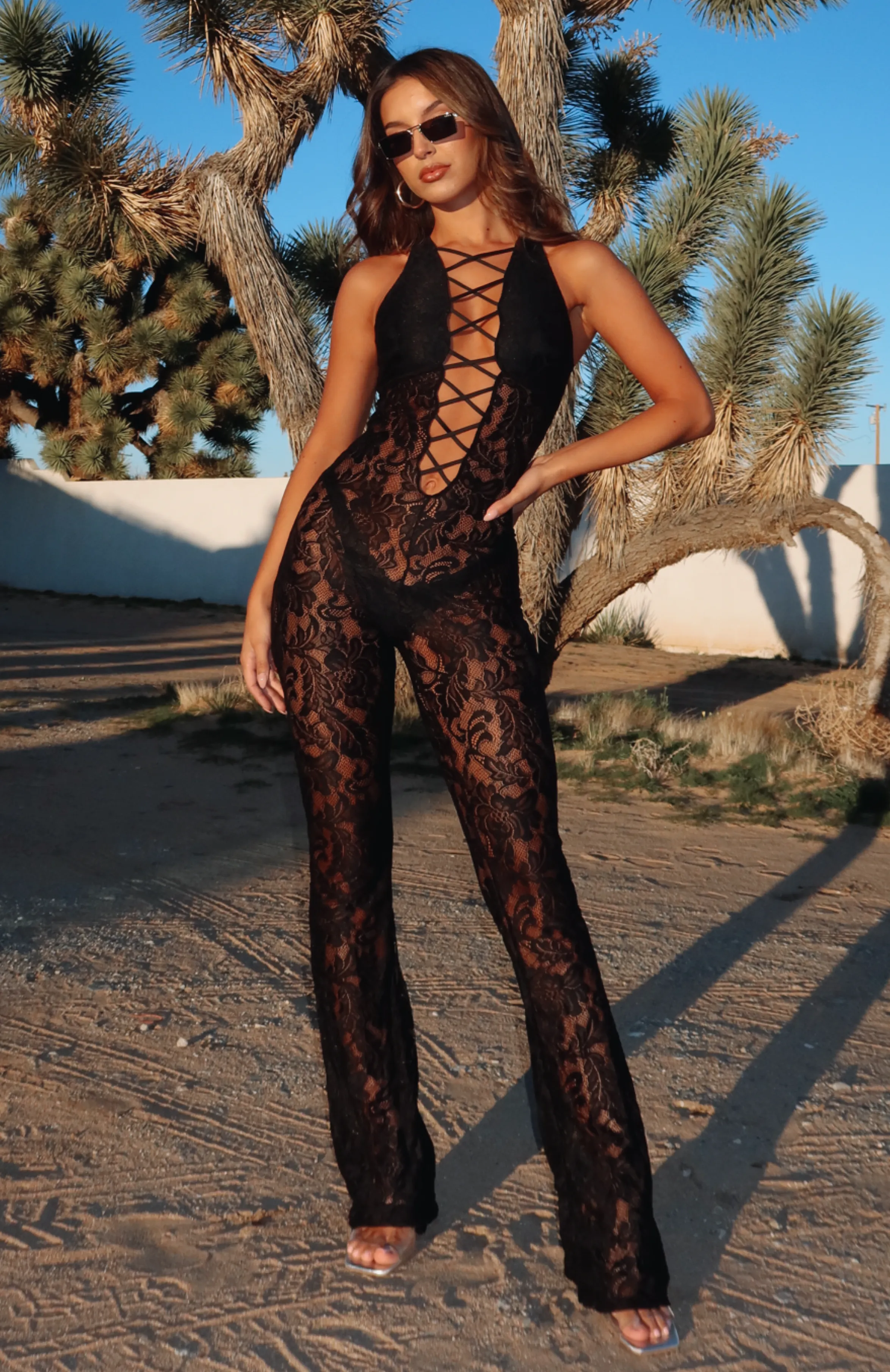 You Gotta Be Lace Jumpsuit Black sold by White Fox Boutique