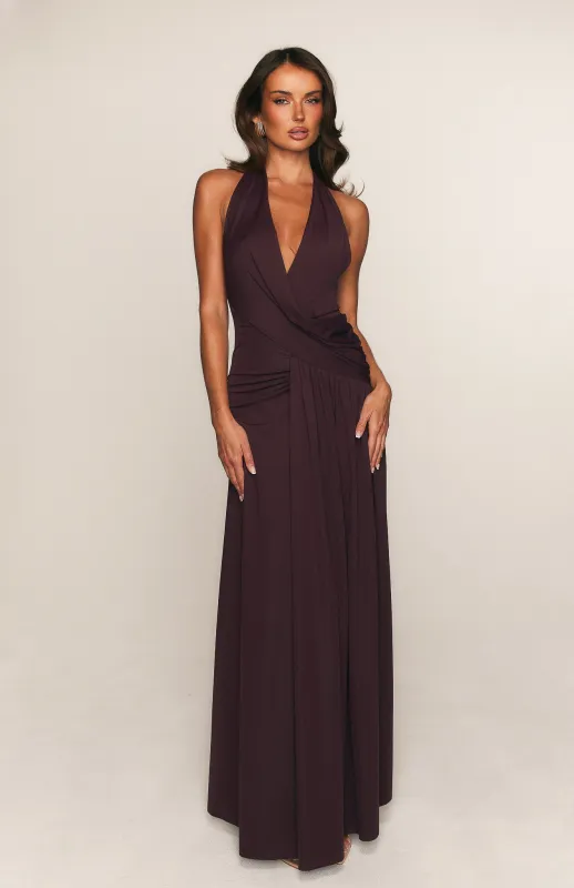 Perfect Illusion Halter Maxi Dress Dark Cherry sold by White Fox Boutique