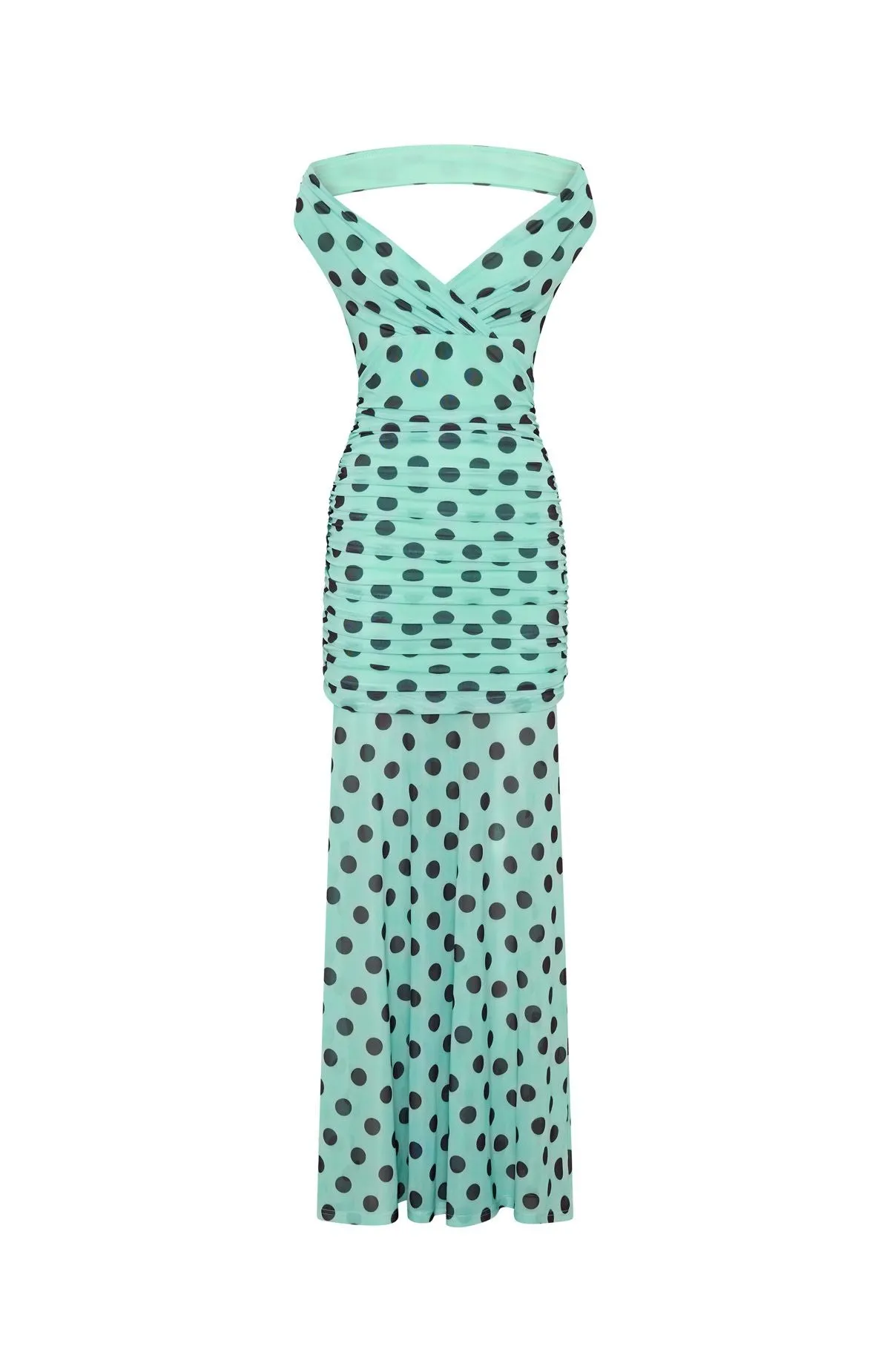 Sweet And Chic Maxi Dress Aqua Polka Dot sold by White Fox Boutique product image thumbnail 5