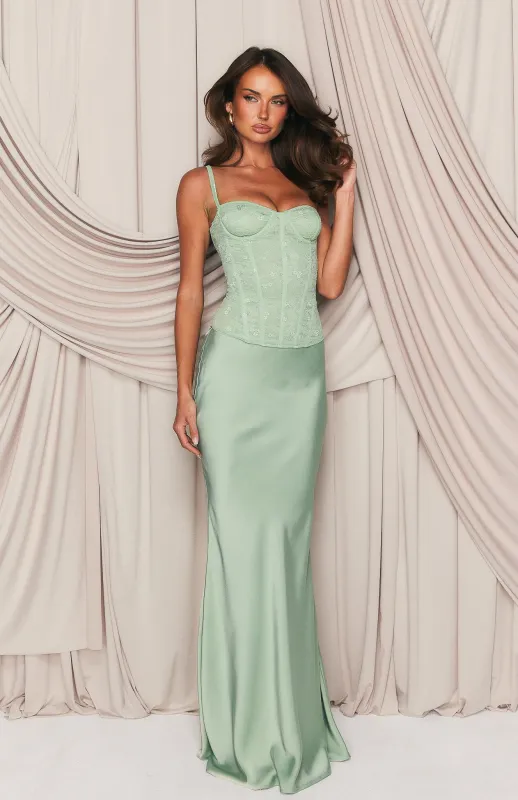 Forever Starts Now Maxi Skirt Sage sold by White Fox Boutique