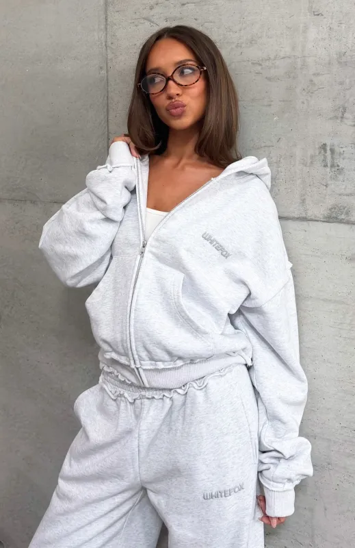 On My Own Terms Boxy Zip Front Hoodie Grey Marle sold by White Fox Boutique