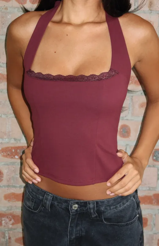 Good Feels Halter Top Burgundy sold by White Fox Boutique