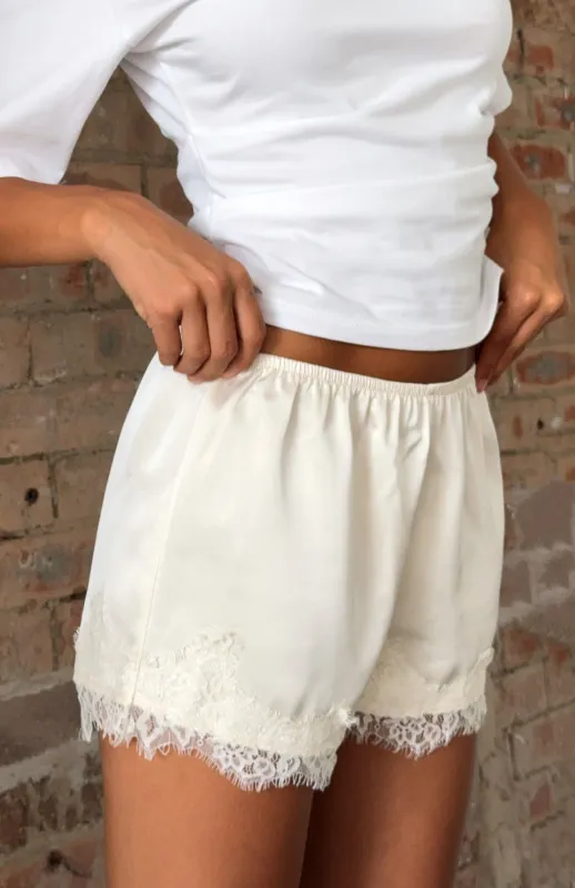Easy Breeze Satin Lace Shorts Off White sold by White Fox Boutique
