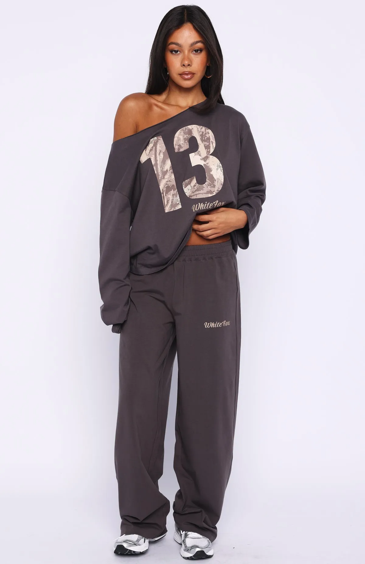 All A Dream Off Shoulder Oversized Long Sleeve Tee Charcoal sold by White Fox Boutique product image thumbnail 5