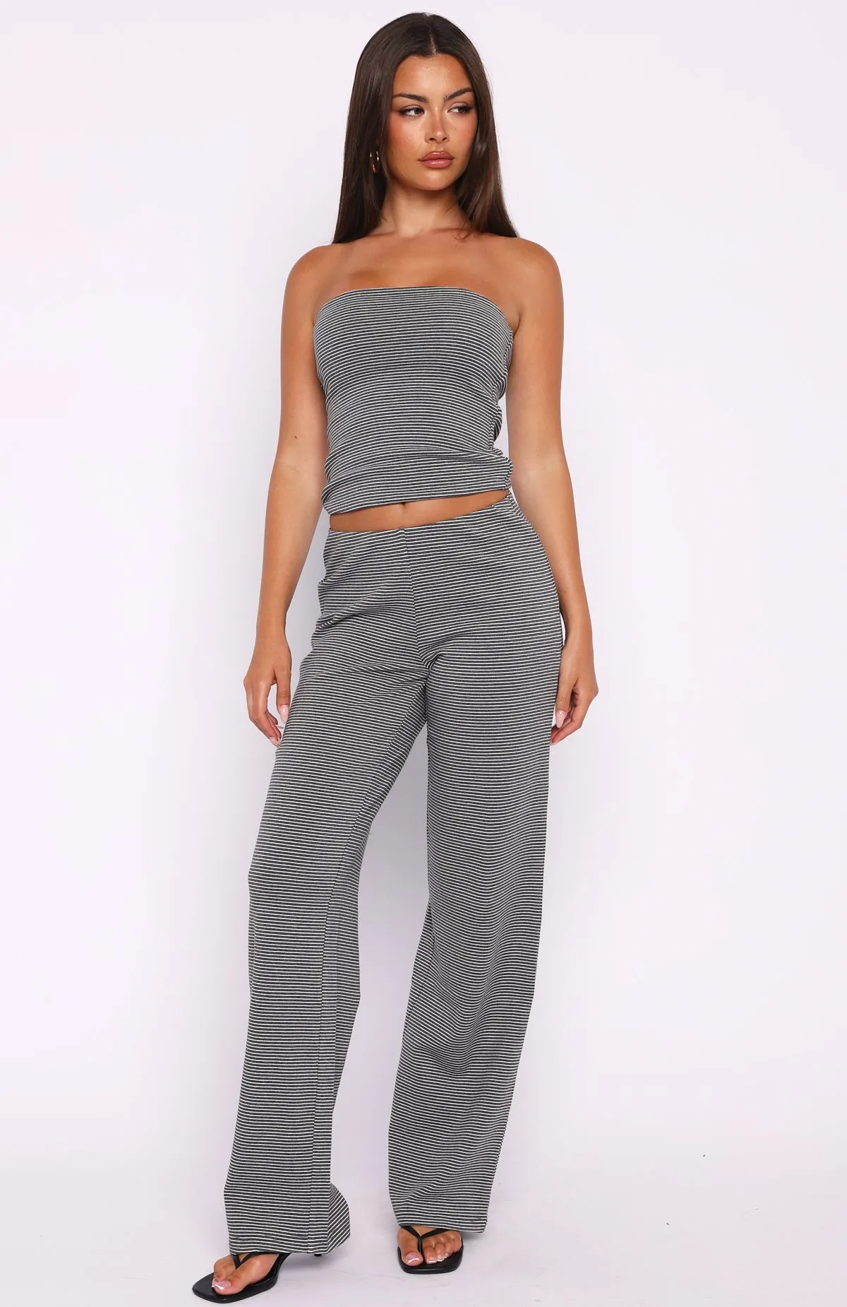 Happy It Happened Strapless Top Grey/White Stripe sold by White Fox Boutique product image thumbnail 5