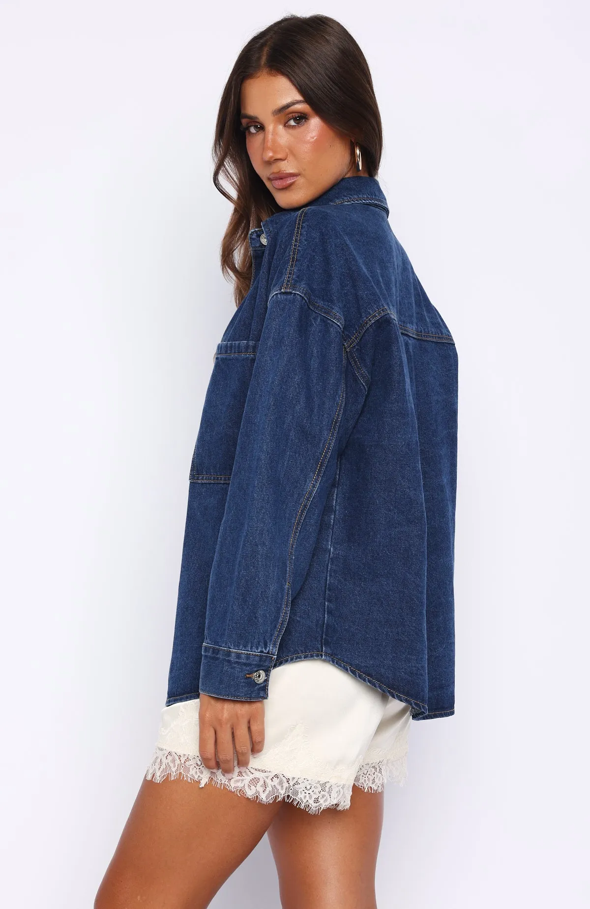 Freedom Of Love Denim Shirt Dark Blue sold by White Fox Boutique product image thumbnail 4