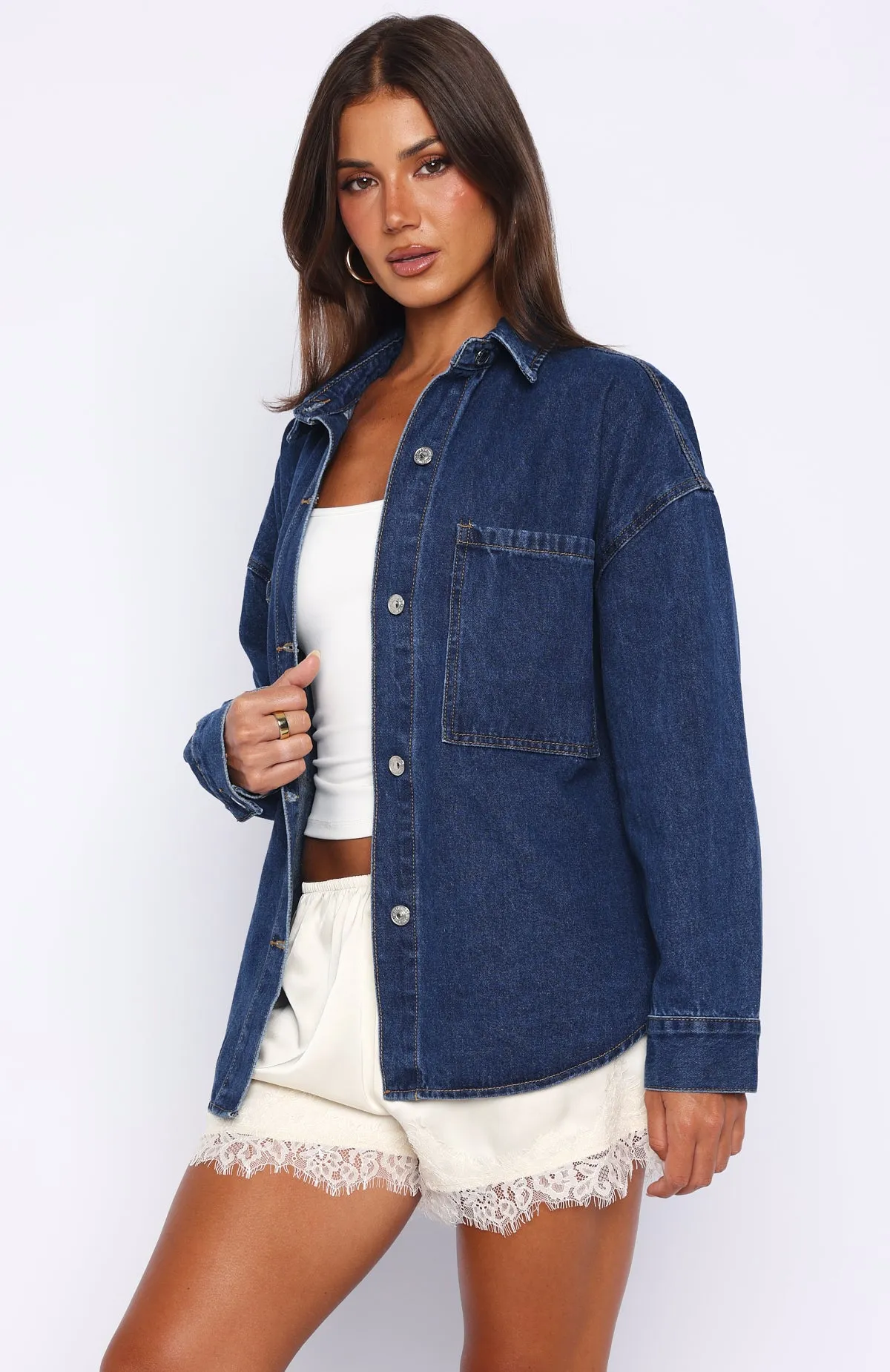 Freedom Of Love Denim Shirt Dark Blue sold by White Fox Boutique product image thumbnail 3