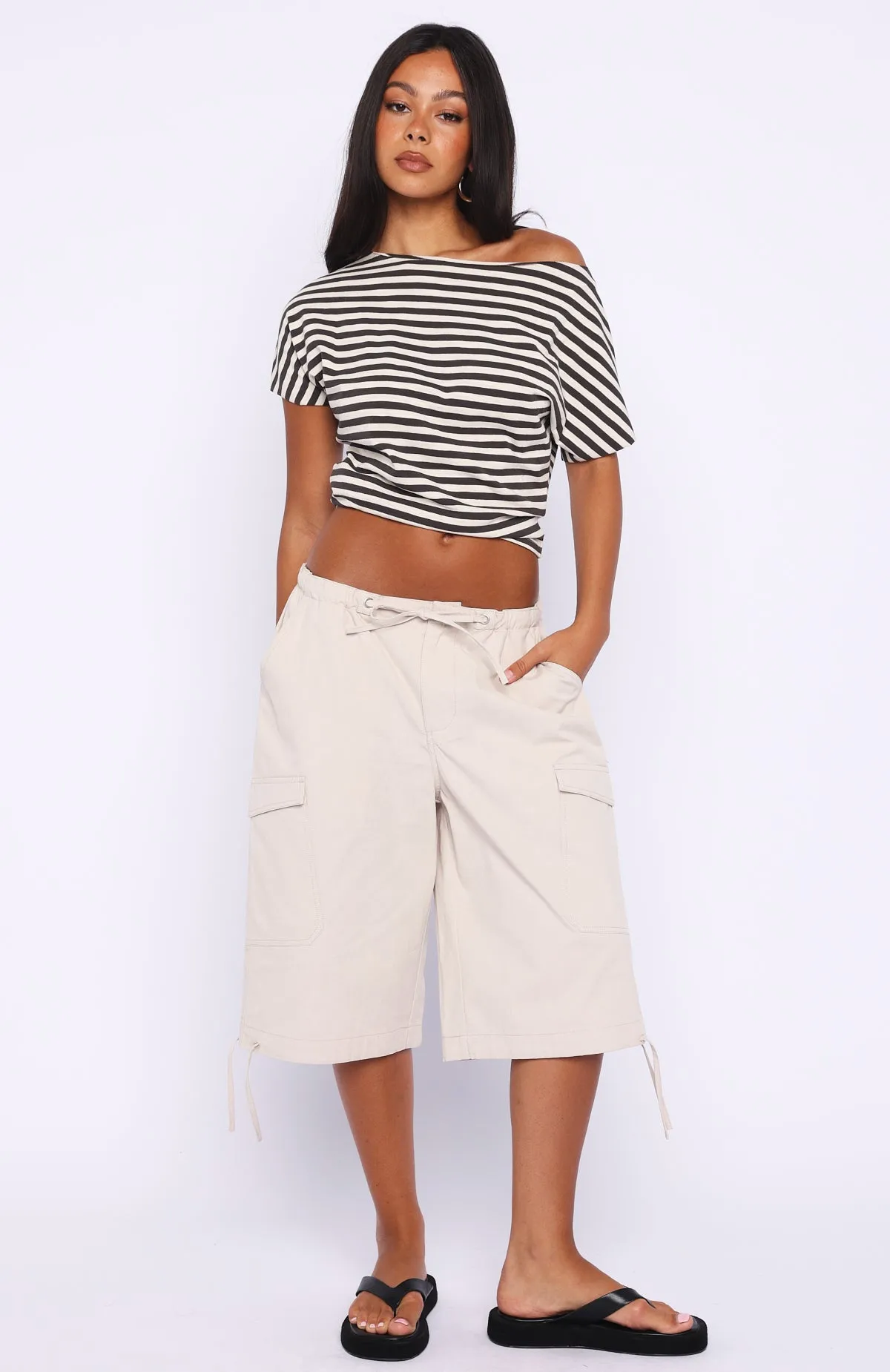 Happy To Help Cinched Waist Top Charcoal Stripe sold by White Fox Boutique product image thumbnail 5