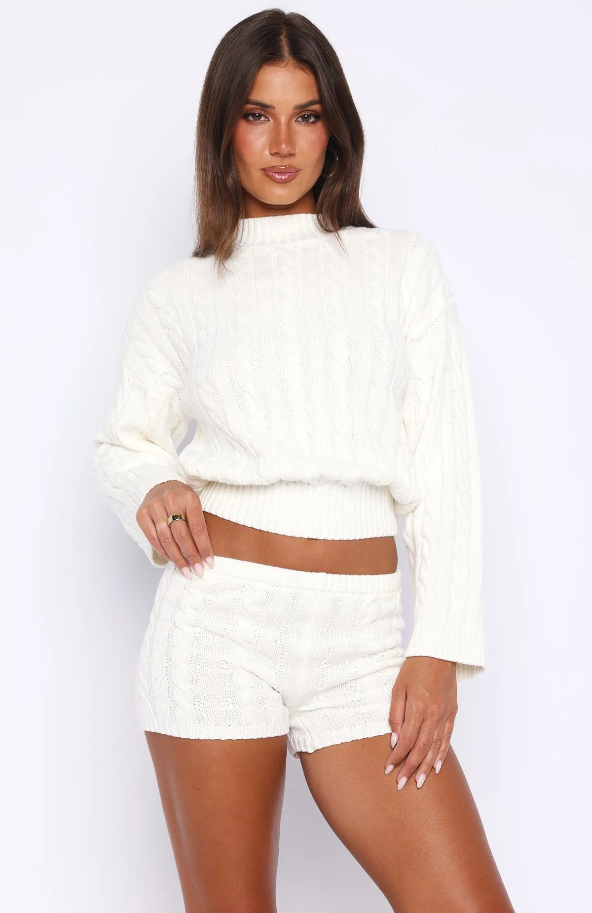 Cosy Kindness Knit Shorts Off White sold by White Fox Boutique product image thumbnail 2