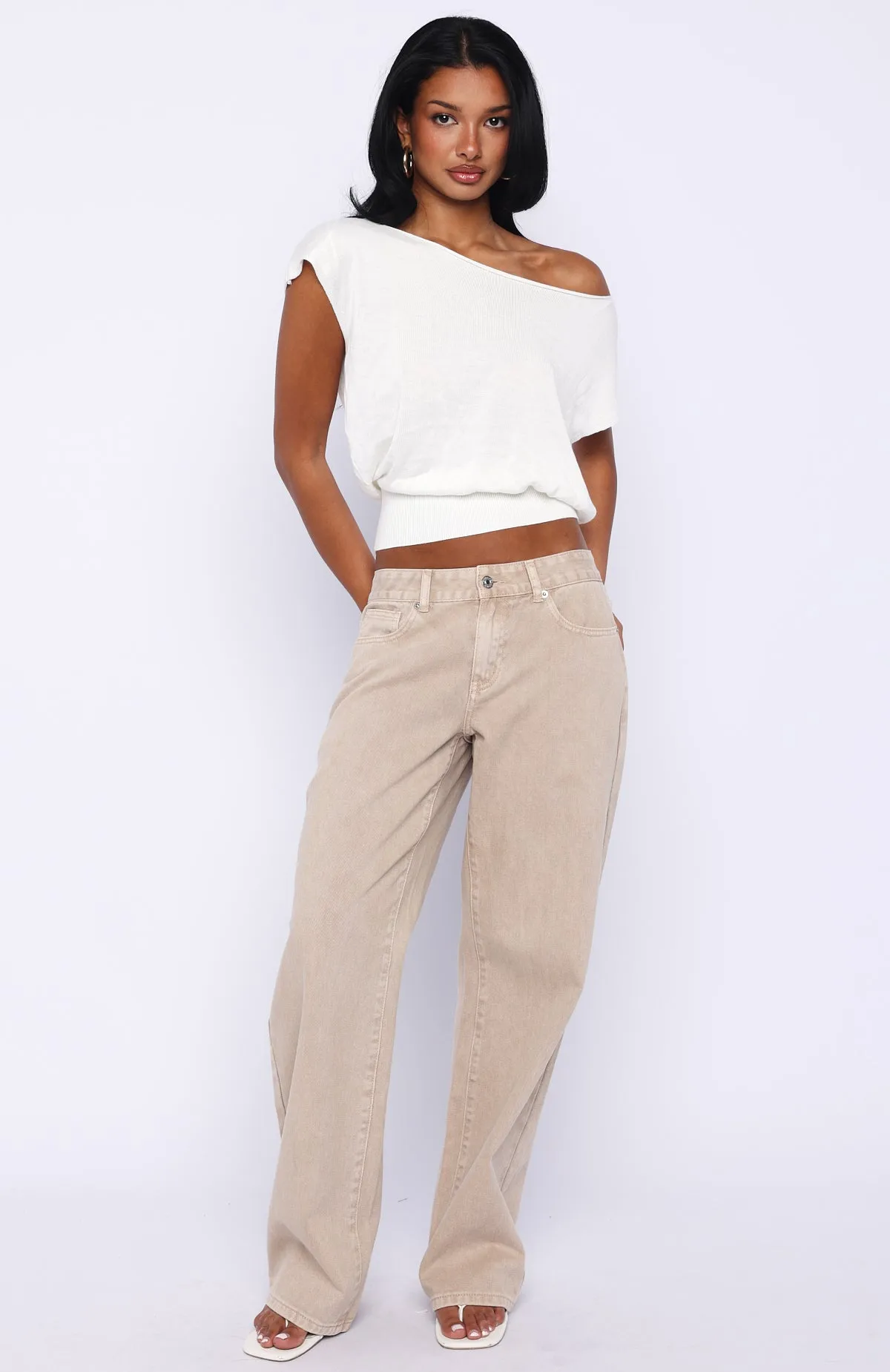 Can't Change My Mind Off Shoulder Cinched Top Off White sold by White Fox Boutique product image thumbnail 5