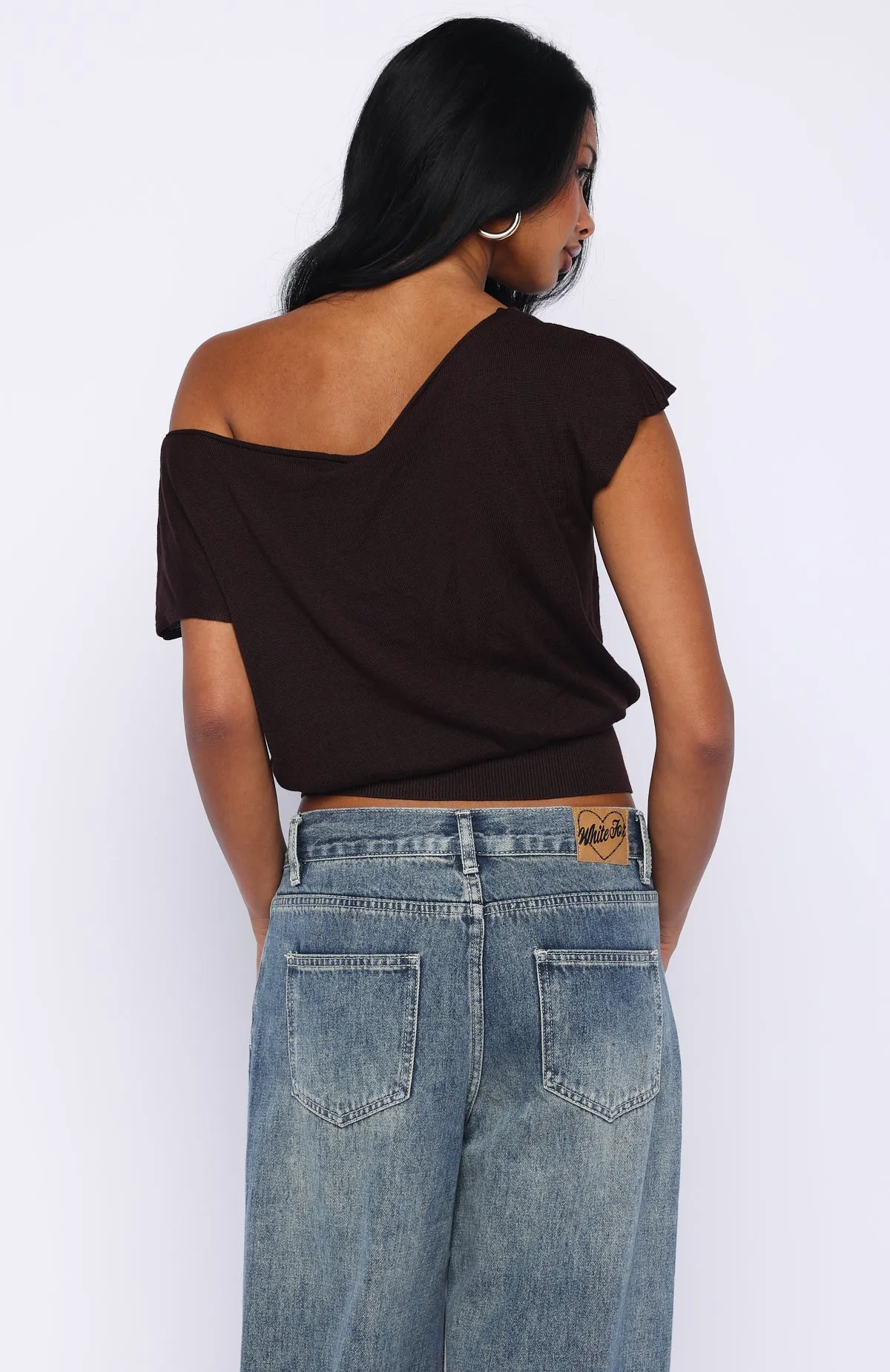 Can't Change My Mind Off Shoulder Cinched Top Chocolate sold by White Fox Boutique product image thumbnail 4