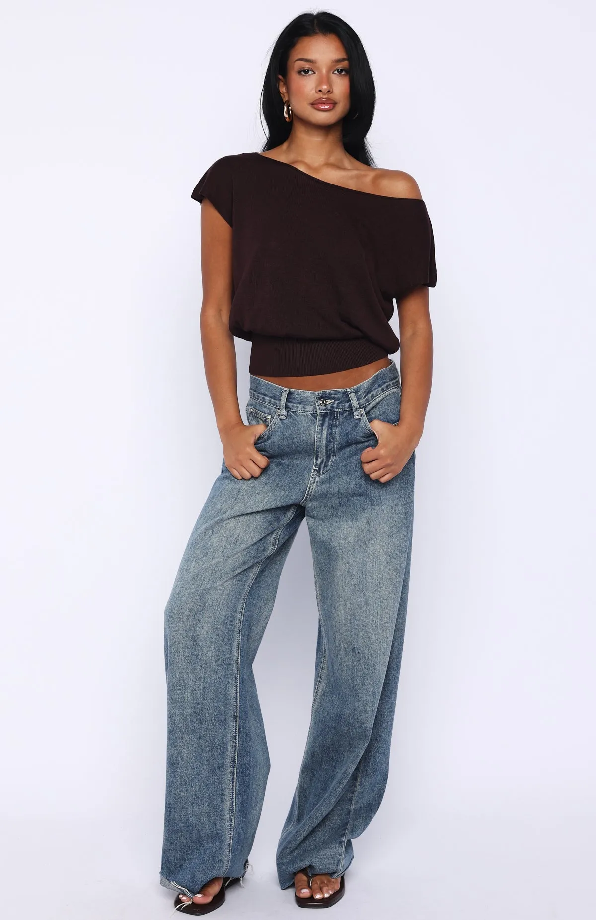 Can't Change My Mind Off Shoulder Cinched Top Chocolate sold by White Fox Boutique product image thumbnail 5