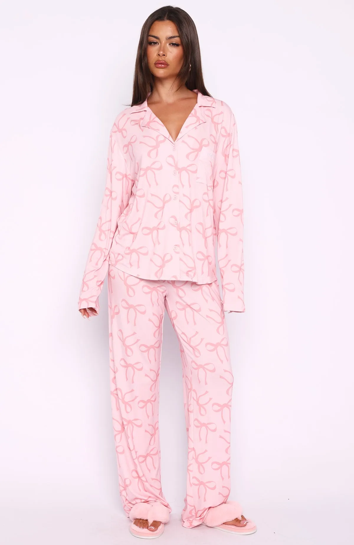 Pillow Talk Printed Long Sleeve Pyjama Set Posy Bow sold by White Fox Boutique product image thumbnail 5