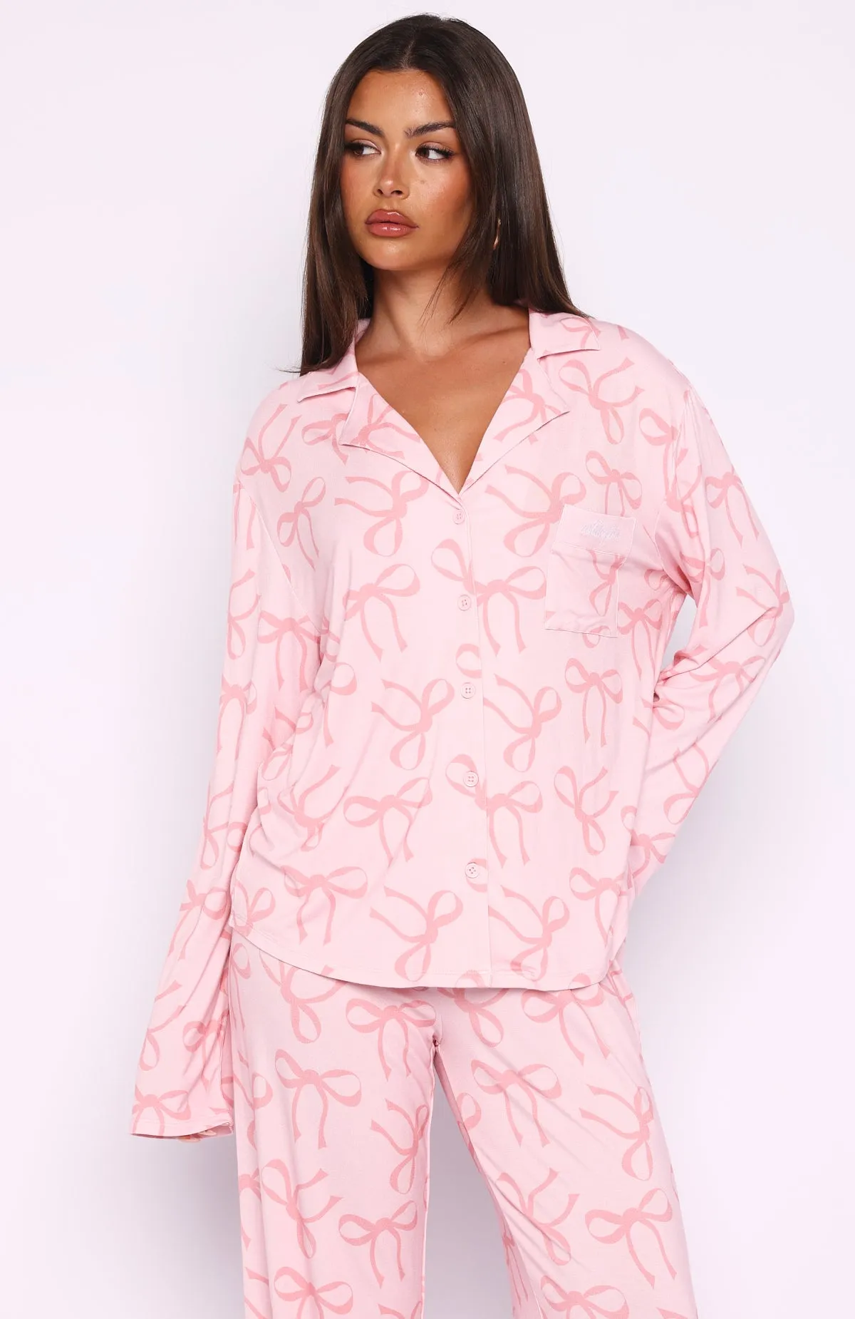 Pillow Talk Printed Long Sleeve Pyjama Set Posy Bow sold by White Fox Boutique product image thumbnail 2